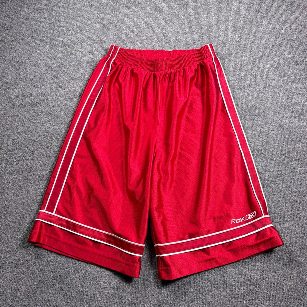 Reebok Basketball Shorts Youth Large Dazzle Red Mesh Elastic Waist Athletic